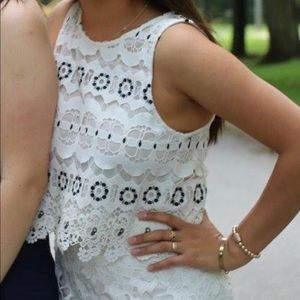 Lover and Friends white top with blue details